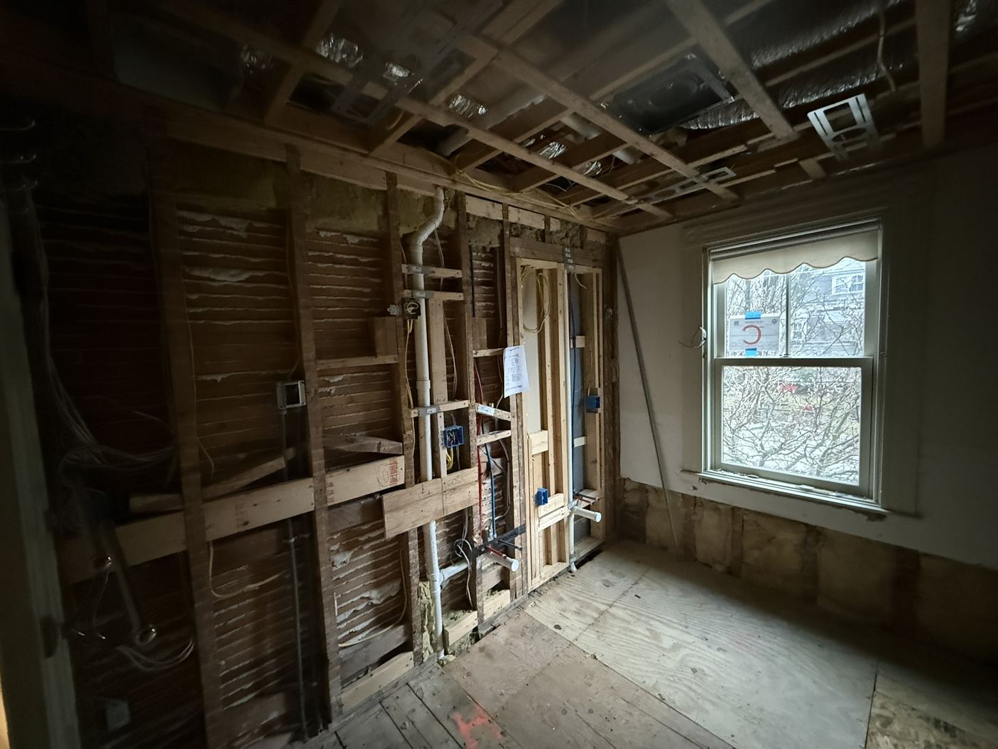 Bathroom gutted to the studs during remodel